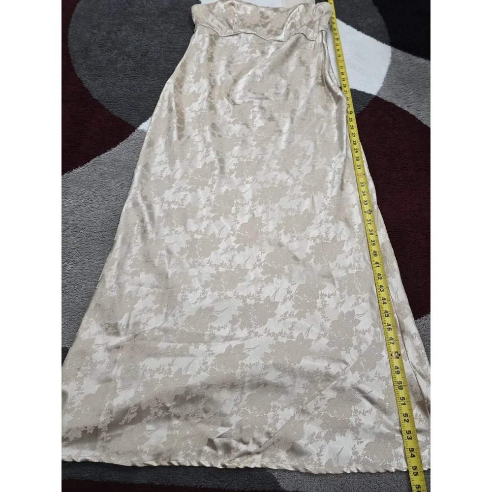 CDC Evening Dress Women Size 14 Champagne Floral Brocade Maxi Long Sleeveless